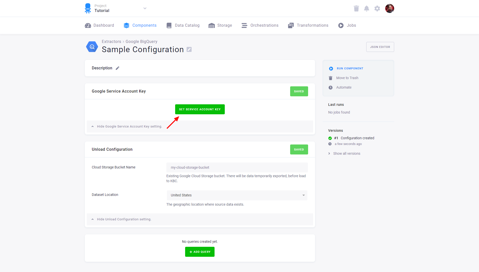 Screenshot - Set Service Account Key