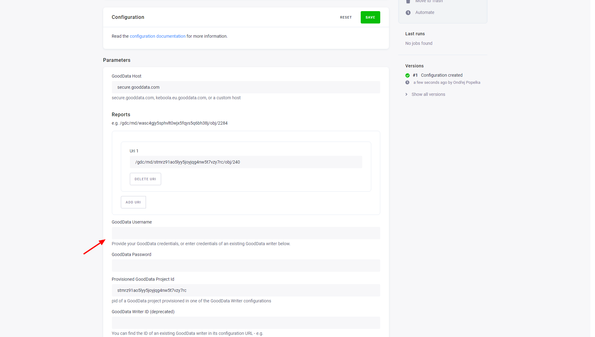 Screenshot - GoodData Credentials