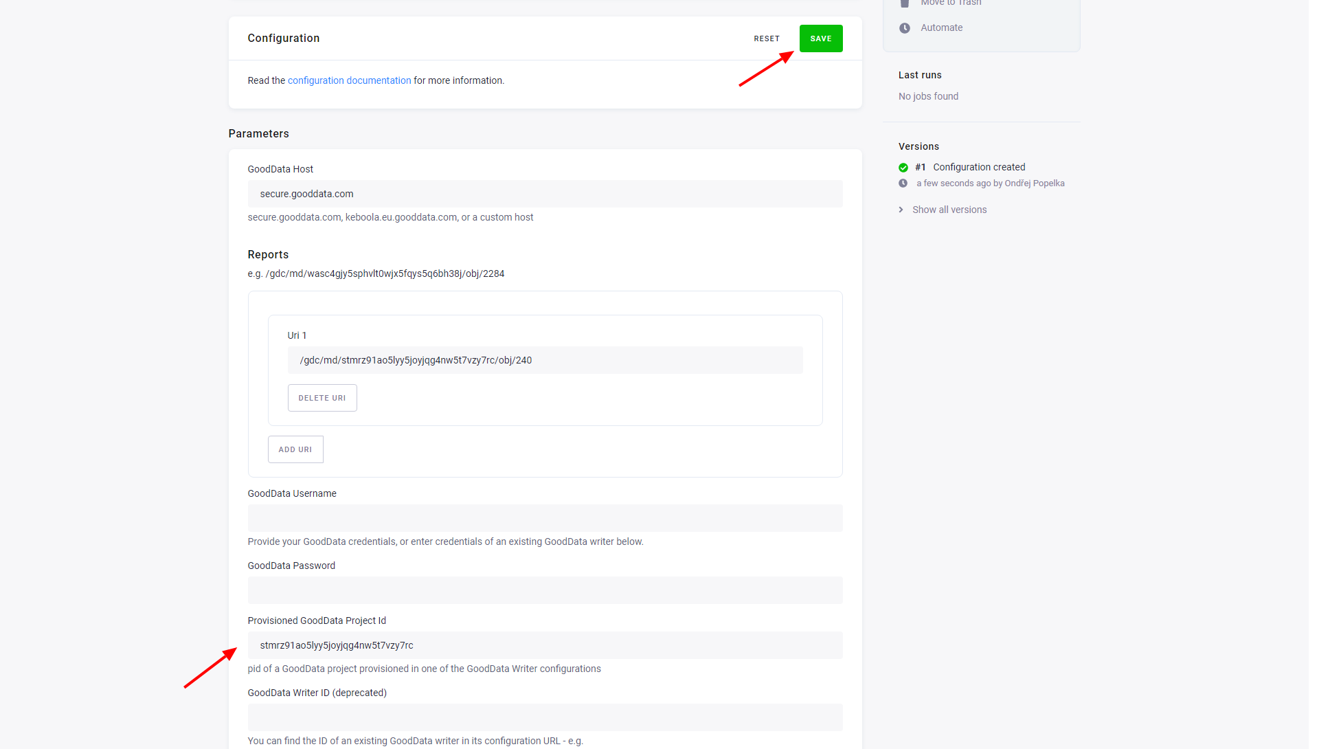 Screenshot - Provisioned GoodData Project Id
