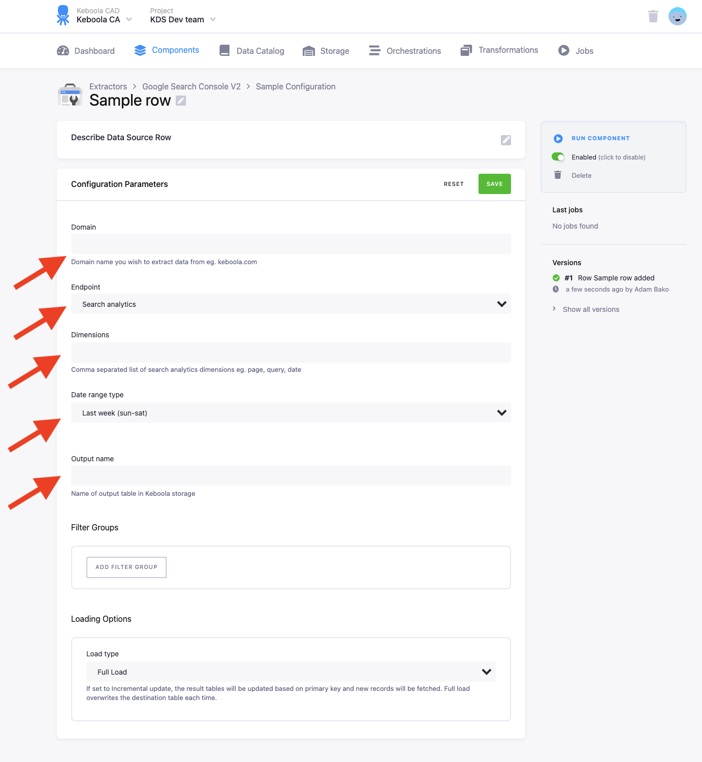 Screenshot - Search analytics Config