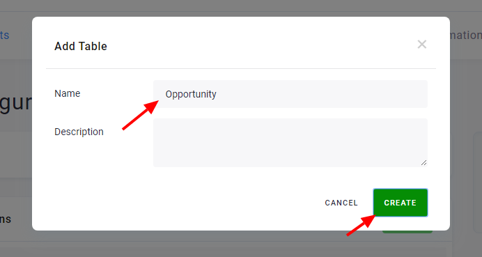 Screenshot - Create table