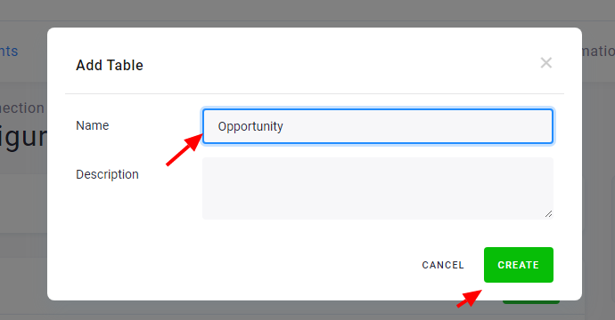 Screenshot - Create table