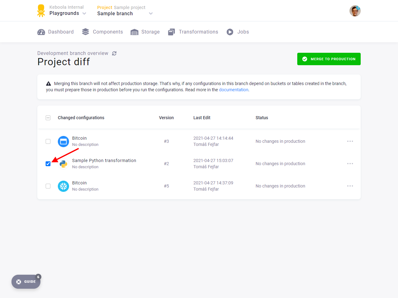 Screenshot - Project diff