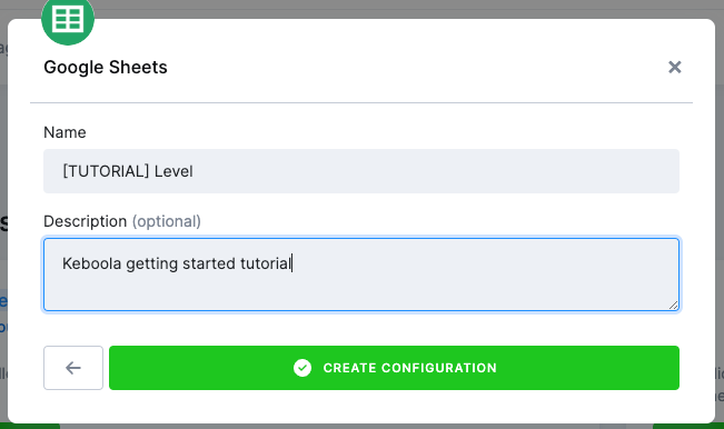 Create Google Sheets Configuration